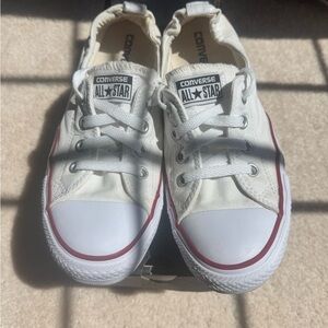 Converse Women’s White Canvas Sneakers with Red Trim